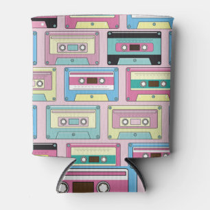 Rafraîchisseur Pour Canette cassettes colorées, motif arrière - plan rose.