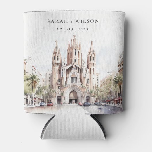 Rafraîchisseur Pour Canette Cathédrale de Barcelone Espagne Mariage d'aquarell (Devant)