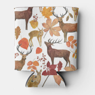 Rafraîchisseur Pour Canette Cerfs, feuilles d'automne : motif d'aquarelle.