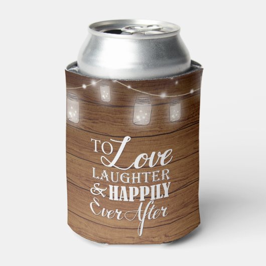 Rafraîchisseur Pour Canette Chaîne Mason Jar Lumières Mariage en bois rustique (Can devant)