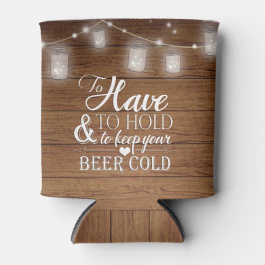 Rafraîchisseur Pour Canette Chaîne Mason Jar Lumières Mariage en bois rustique (Devant)