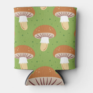 Rafraîchisseur Pour Canette Champignons d'automne : motif sans couture verte.