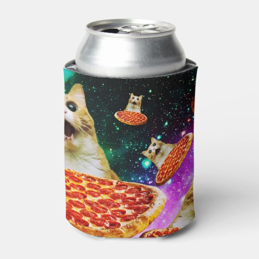 Rafraîchisseur Pour Canette Chat à pizza de l'espace amusant (Can devant)