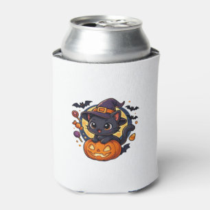 Rafraîchisseur Pour Canette Chat à sorcière sur Citrouille � Halloween Art Ove