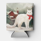 Rafraîchisseur Pour Canette Chat Angora turc en Noël de neige (Devant)