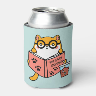 Rafraîchisseur Pour Canette Chat Cute Kawaii lisant un livre