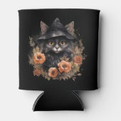 Rafraîchisseur Pour Canette Chat noir dans l'Halloween Casquette d'une sorcièr (Devant)