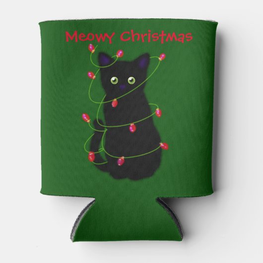 Rafraîchisseur Pour Canette chat noir | Meowy Christmas | lumières scintillant (Devant)