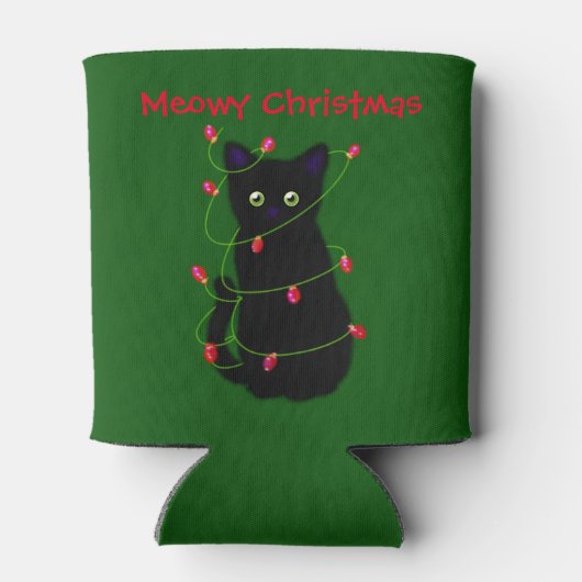 Rafraîchisseur Pour Canette chat noir | Meowy Christmas | lumières scintillant (Dos)