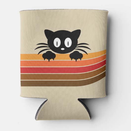 Rafraîchisseur Pour Canette Chat noir mignon avec rayures rétro (Devant)