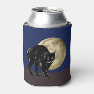 Rafraîchisseur Pour Canette Chat noir rôdant Halloween dans une nuit de pleine