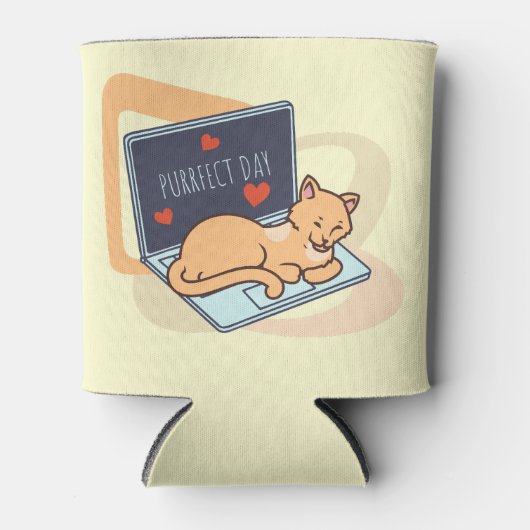 Rafraîchisseur Pour Canette Chat ordinateur couché mignon (Devant)