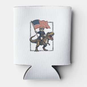 Rafraîchisseur Pour Canette Chat Patriotique à Cheval sur un Dinosaure Design 