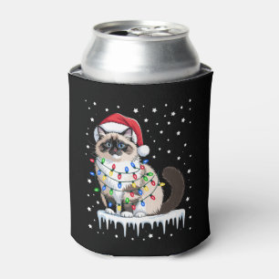 Rafraîchisseur Pour Canette Chat Ragdoll Chapeau de Père Noël Lumières de Noël