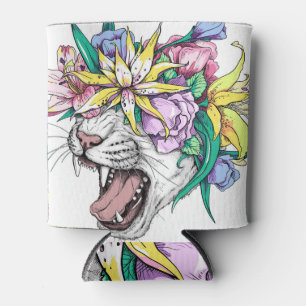 Rafraîchisseur Pour Canette Chat sauvage, couronne florale, dessin animé.