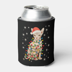 Rafraîchisseur Pour Canette Chat Sphynx Chapeau de Père Noël Lumières de Noël