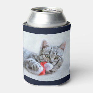 Rafraîchisseur Pour Canette Chat tigré gris mignon avec Noël de casquette de