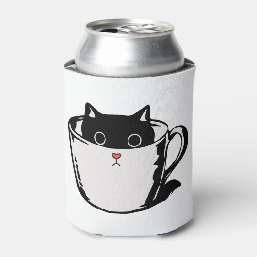 Rafraîchisseur Pour Canette Chaton noir avec nez rouge caché dans une tasse (Can devant)