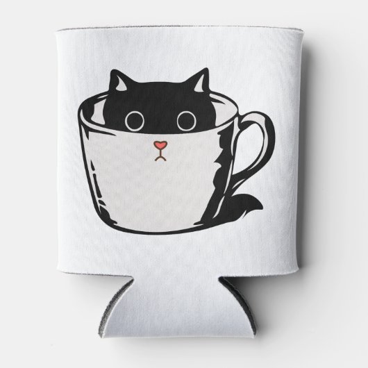 Rafraîchisseur Pour Canette Chaton noir avec nez rouge caché dans une tasse (Devant)