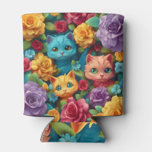 Rafraîchisseur Pour Canette Chats colorés et fleurs joli design