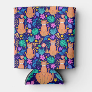 Rafraîchisseur Pour Canette Chats et fleurs tropicales : Motif foncé