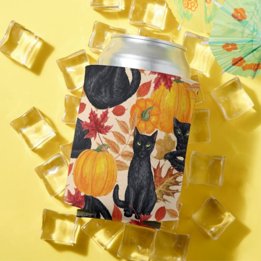Rafraîchisseur Pour Canette Chats noirs et citrouilles (Été in situ)