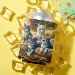 Rafraîchisseur Pour Canette Chats sur le canapé - scène mignonne en vintage lo