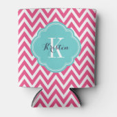 Rafraîchisseur Pour Canette Chaud rose et turquoise Chevron Monogramme (Devant)
