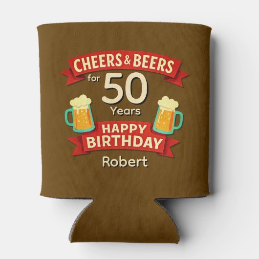 Rafraîchisseur Pour Canette Cheers & Bières 50 ans heureux NOM d'anniversaire (Dos)