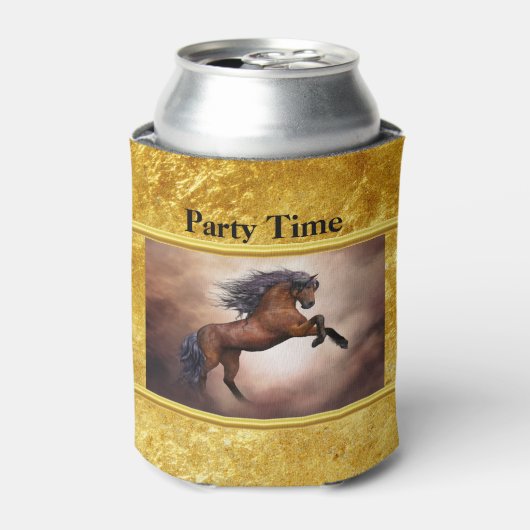 Rafraîchisseur Pour Canette Cheval brun friésien s'élevant avec des nuages bru (Can devant)