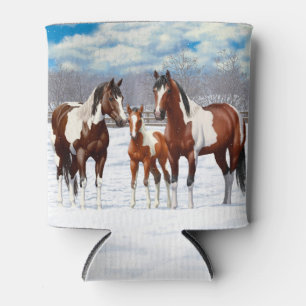 Rafraîchisseur Pour Canette Chevaux De Peinture De Baie Pinto En Neige D'Hiver
