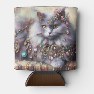Rafraîchisseur Pour Canette Cheveux longs Gray Kitty Chat portant des pierres