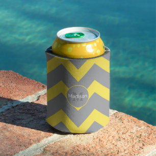 Rafraîchisseur Pour Canette Chevron jaune gris motif lignes rayures Monogramme