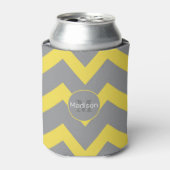 Rafraîchisseur Pour Canette Chevron jaune gris motif lignes rayures Monogramme (Can devant)
