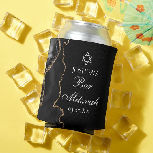 Rafraîchisseur Pour Canette Chic Black Gold Agate Bar Mitzvah Party (Été in situ)