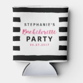 Rafraîchisseur Pour Canette Chic Black & White Stripes Bachelorette Rose (Devant)