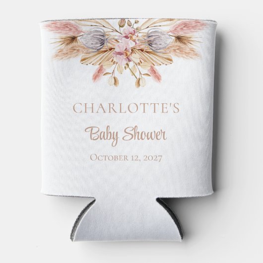 Rafraîchisseur Pour Canette Chic Boho Floral Pampas Baby shower en herbe (Devant)