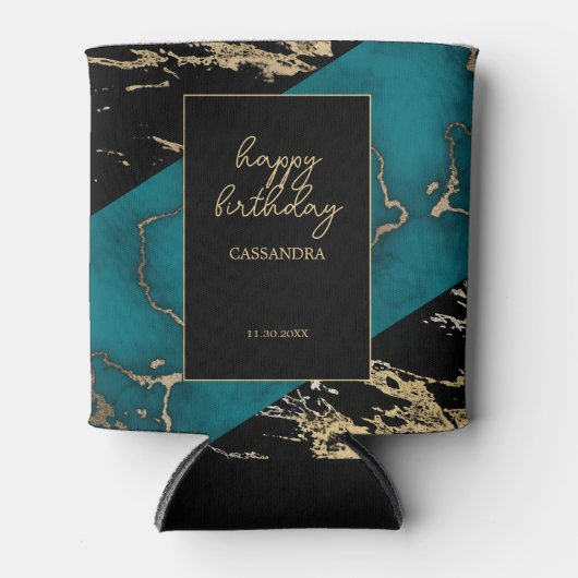 Rafraîchisseur Pour Canette Chic Cyan Marbre or Paint Paint Texture Anniversai (Devant)