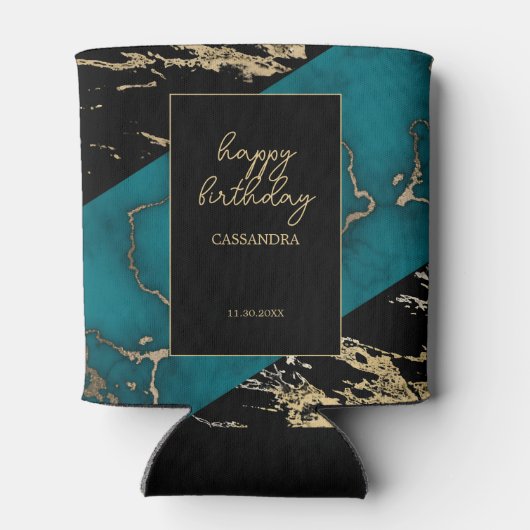 Rafraîchisseur Pour Canette Chic Cyan Marbre or Paint Paint Texture Anniversai (Dos)