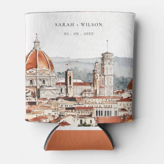 Rafraîchisseur Pour Canette Chic Florence Cathédrale Italie Aquarelle Mariage (Devant)