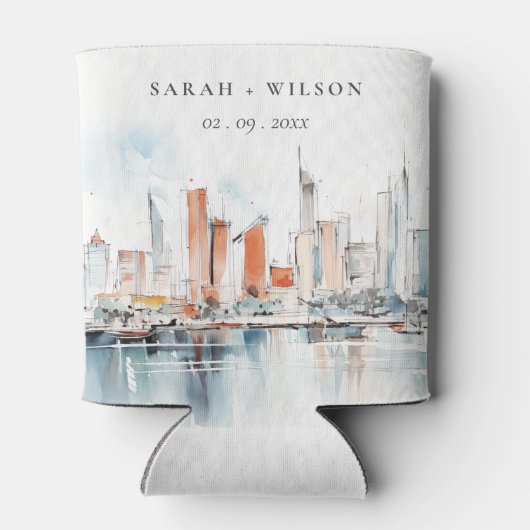 Rafraîchisseur Pour Canette Chic Miami Floride Skyline Mariage d'aquarelle (Dos)