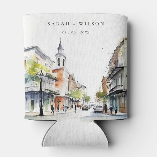 Rafraîchisseur Pour Canette Chic New Orleans Louisiana Mariage aquarelle (Dos)
