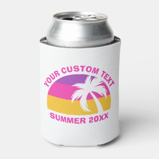 Rafraîchisseur Pour Canette Chic Pink Palm Tree Custom Summer Beach Party (Can devant)