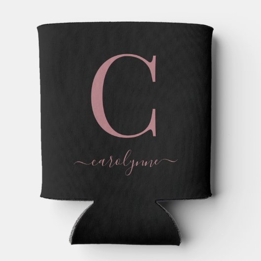 Rafraîchisseur Pour Canette Chic Rose noir or rose Monogramme Script (Dos)