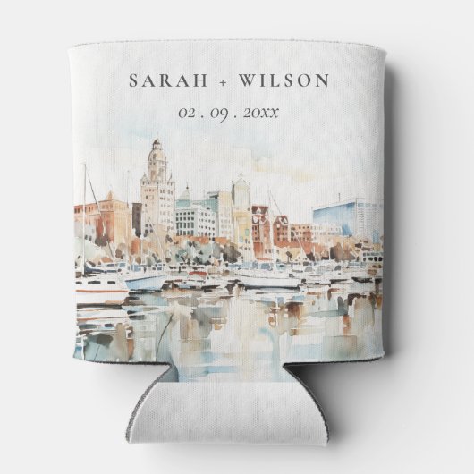 Rafraîchisseur Pour Canette Chic Tampa Floride Skyline Mariage d'aquarelle (Dos)