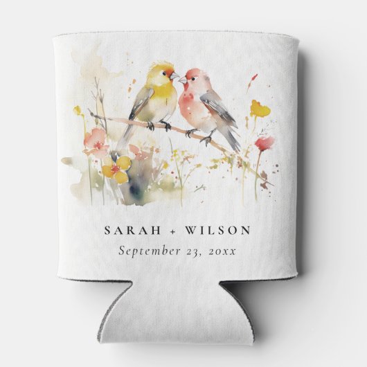 Rafraîchisseur Pour Canette Chic Wild Botanical Aquarelle Inséparables Mariage (Dos)