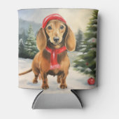 Rafraîchisseur Pour Canette Chien de Dachshund à Noël de neige (Devant)