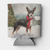 Rafraîchisseur Pour Canette Chien de Rat Terrier à Noël de neige (Devant)