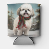 Rafraîchisseur Pour Canette Chien Malti Tzu à Noël de neige (Devant)