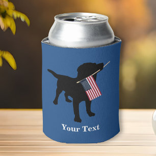 Rafraîchisseur Pour Canette Chien noir de laboratoire avec le drapeau